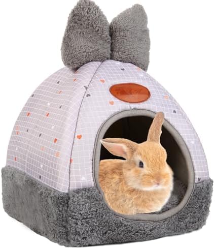 Bunny Bed Hideout House Cage Accessory for Rabbit Guinea Pig Hamster Cozy and Warm Rabbit Bed with Cute Bowknot Design