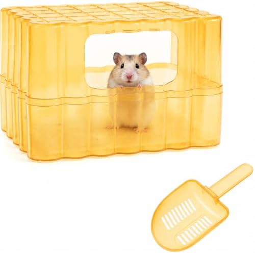 Hamster Sand Bath Container, Small Animal Dust Bath House with Scoop,Yellow