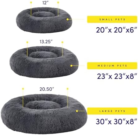 Dog & Cat Bed: Round Faux Fur Pet Bed - Plush, Cozy, & Calming Donut Bed for Medium Pets - Soft & Comfortable Sleeping Cushion for Napping & Lounging, 23" Round, Dark Gray