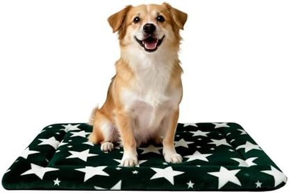 Dog Bed Mat – Soft & Comfortable Dog Kennel Pad for Crate – Durable Crate Bed & Mat for Dogs & Cats – Ideal for Crate, Kennel, and Home Use (Big&Little Stars Green, M(30"*20"*1.5"))