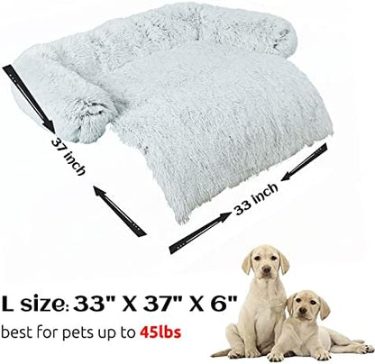 HACHIKITTY Calming Pet Sofa Bed Mat, Washable Fluffy Couch Cover for Dogs and Cats, Anti-Slip Bottom (37"x 33"x 6", Gray)