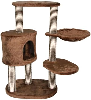 TRIXIE Moriles Brown Cat Tower with Scratching Posts, Condo, Hammock, Padded Platform, cream, Medium (17 x 24 x 39 in.)