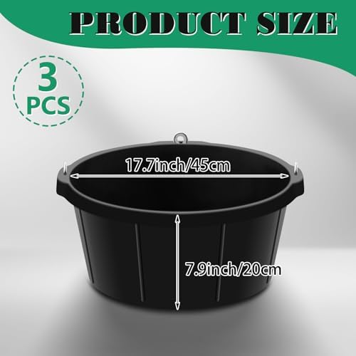 Maxdot 3 Pcs Corner Feed Pan Rubber Tub with Hanging Hooks 6.5 Gallon/26 Quart 90° Fit Coop Horse Feeder Trough 8.3 x 17.7 in Feed Pan for Poultry Goats Horses Dog Animal Livestock Feeding