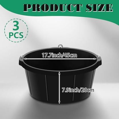 Maxdot 3 Pcs Corner Feed Pan Rubber Tub with Hanging Hooks 6.5 Gallon/26 Quart 90° Fit Coop Horse Feeder Trough 8.3 x 17.7 in Feed Pan for Poultry Goats Horses Dog Animal Livestock Feeding