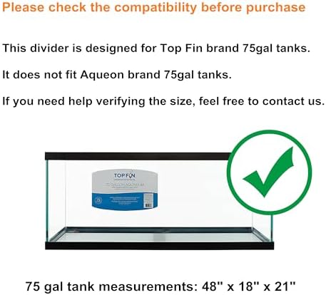 Acrylic Aquarium Divider Kit 5.5/10 / 20L / 20H / 29 / 40B / 55/75 / 125gal Fish Tank with Suction Cups (75gal Top Fin)
