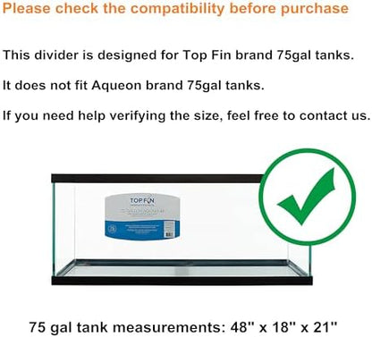 Acrylic Aquarium Divider Kit 5.5/10 / 20L / 20H / 29 / 40B / 55/75 / 125gal Fish Tank with Suction Cups (75gal Top Fin)