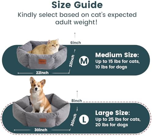 Pet Bed for Cats and Medium Dogs, 30" Large Cat Bed, Gray