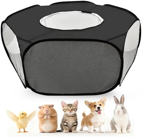 Guinea Pig Playpen with Lid, Breathable Small Animals Playpen with Anti-Escape Cover Portable Kitten Playpen Indoor/Outdoor Yard Exercise Cage House Tent for Hamster Chinchillas Rabbits Bunny