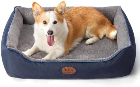 Tidore Orthopedic Dog Beds for Medium Dogs, Durable Egg Crate Foam Sofa Dog Bed wit Washable Removable Cover,Waterproof Lining,Pet Bed for Large Dogs (Navy Blue-Velvet, 31.5" L x 25.2" W x 7" Th)