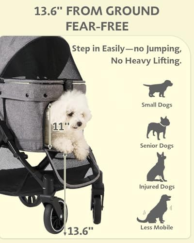 Dog Stroller with Waterproof Rain Cover, Heavy-Duty All-Terrain 4-Wheel Pet Stroller with Adjustable Sunshade Canopy, Foldable Travel Dog Strollers for Small/Medium Dogs Up to 121 lbs