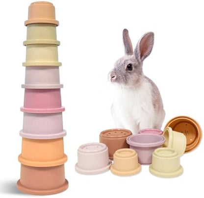 8 Pcs Stacking Cups for Small Animal Toys,Nesting Rabbit Toys of Different Sizes,Safe Plastic Colorful Nesting Toys for Bunny Guinea Pig Hiding Food and Playing (Purple)