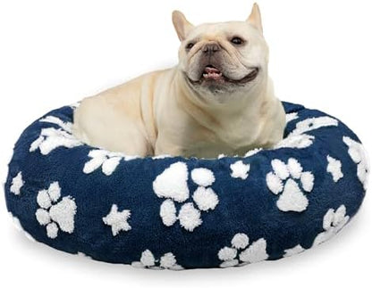 Donut Dog Bed, Calming Round Cat Bed for Indoor Cats, Navy Blue, 23"