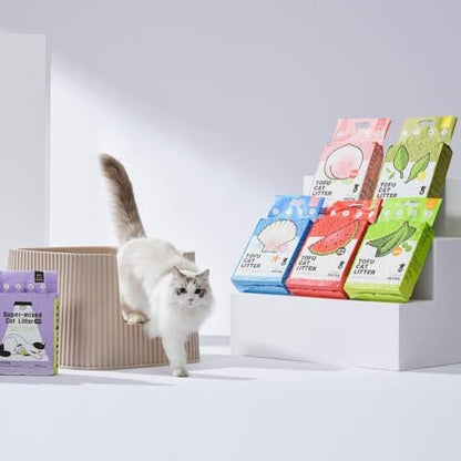 Michu Tofu Cat Litter Natural Clumping Tofu Cat Litter, Fast Clumping and Easily Scoop-able 5.5lb/88oz 5 Scents - Ocean Fresh, 4 Pack