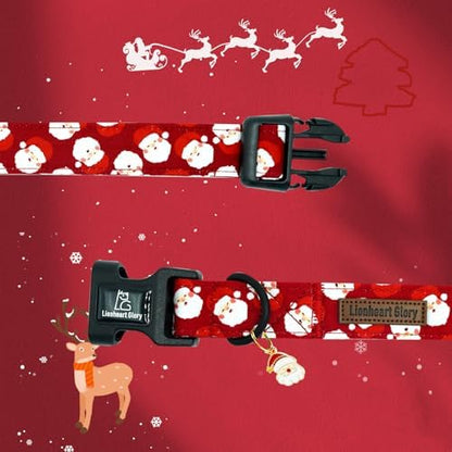 Lionheart Glory Christmas Dog Collar Red Santa Claus Dogs Collar - Adjustable Safety Soft Collars for Medium Dogs Puppy Girl or Boy Xmas Pet Collars Holiday