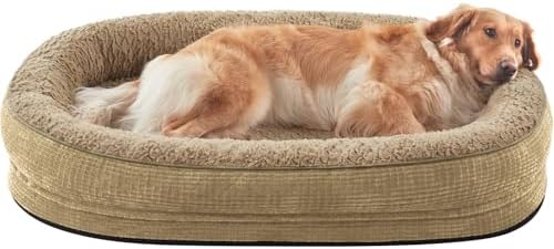 JOEJOY Orthopedic Dog Beds Large Sized Dog, XL Egg-Crate Memory Foam Pet Couch Bed with Bolster Sides, Waterproof Lining, Removable Washable Cover & Non-Slip Bottom, Light Brown