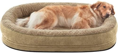 JOEJOY Orthopedic Dog Beds Large Sized Dog, XL Egg-Crate Memory Foam Pet Couch Bed with Bolster Sides, Waterproof Lining, Removable Washable Cover & Non-Slip Bottom, Light Brown