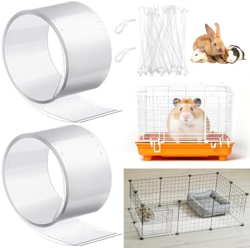 Juexica 2 Pcs 82.7 x 4.5 Inch Guinea Pig Cage Liner Clear Cuttable Critter Liner with Pre Drilled Holes Urine Guard Extra Long Liner with 100 Zip Ties for Rabbit Hamster Ferret Chinchilla