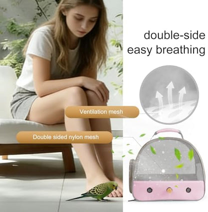 Bird Carrier, Portable Small Bird Parrot Parakeet Carrier with Standing Perch and Soft Mat, Side Access Window Collapsible (Pink, Mesh Windows)