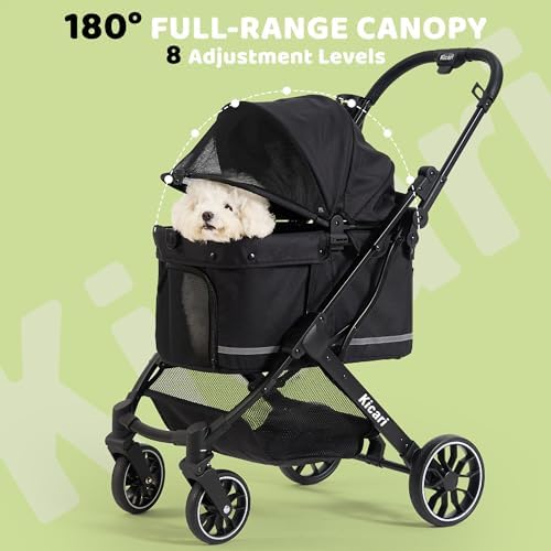 All-Terrain Dog Stroller for Small to Medium Dogs, Pet Stroller for Dogs & Cats Outdoor Walks, One-Hand Easy Fold, Double-Layer Anti-UV & Waterproof Canopy & Breathable Mesh, Samurai Black