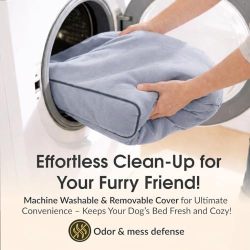 5.5 Inch Thick High Grade Orthopedic Memory Foam Dog Bed With Pillow and Easy to Wash Removable Cover with Anti-Slip Bottom. Free Waterproof Liner Included - for Medium and Large Breed Dogs - Grey