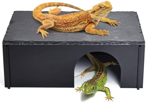 Black Acrylic Bearded Dragon Basking Platform Snake Hide with Slate Rock