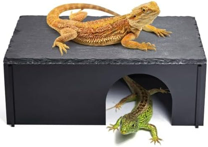 Black Acrylic Bearded Dragon Basking Platform Snake Hide with Slate Rock
