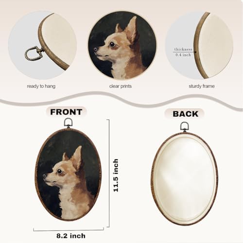Vintage Dog Oval Framed Wall Art, Dog Lover Gifts Canvas Art Wall Decor，Cute Cottage Hanging Decor Painting Artwork for Home Bedroom Gallery Bathroom Dorm Living Room Office Decorations 8.3x12inch