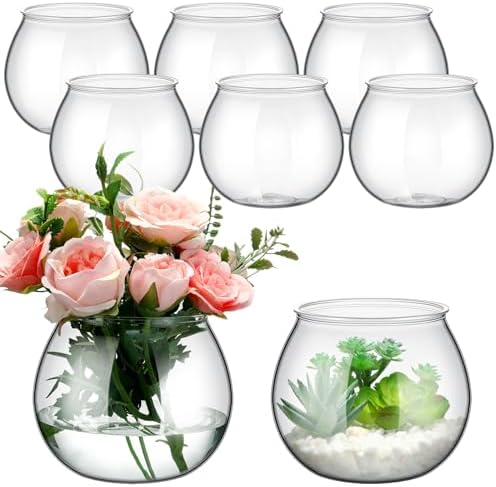 FoldTier 8 Pcs Plastic Fish Bowls 27 Oz Clear Round Vase Centerpieces