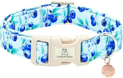 Lionheart glory Dog Collar Blueberries Print Collar for Large Dogs Spring Summer Female or Male Collars Pets Gift Adjustable Heavy-Duty Cute Pet Collars