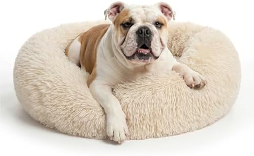 nononfish Medium Dog Bed,Calming Donut Plush Round Pet Bed