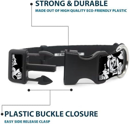 Buckle-Down Plastic Clip Collar - Mickey Mouse Expressions Stacked White/Black - 1/2" Wide - Fits 8-12" Neck - Medium