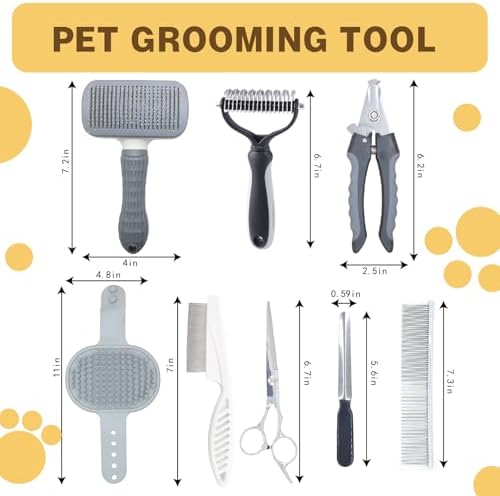 Dog Brush & Pet Grooming Kit for Dogs and Cats, 8 Tools with Storage Pouch