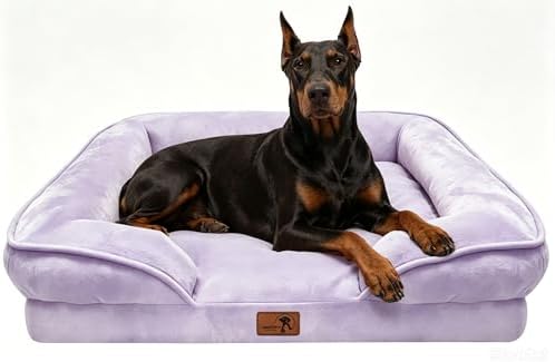 Spotted Play Orthopedic Dog Bed with Sides - Sofa Beds for Extra Large Dogs, Supportive Foam Pet Couch Bed with Washable Removable Cover, Waterproof Lining and Non-Slip Bottom, Purple - XL-Plus