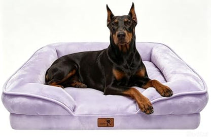 Spotted Play Orthopedic Dog Bed with Sides - Sofa Beds for Extra Large Dogs, Supportive Foam Pet Couch Bed with Washable Removable Cover, Waterproof Lining and Non-Slip Bottom, Purple - XL-Plus