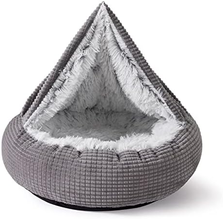 MIXJOY Dog Bed with Blanket, Round Calming Cozy Cave for Medium Dogs, Soft Plush Cuddler Puppy Bed and Burrow Cave, Anti-Slip Bottom, 26inch
