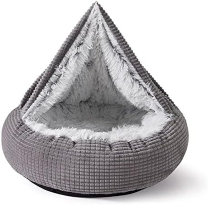 MIXJOY Dog Bed with Blanket, Round Calming Cozy Cave for Medium Dogs, Soft Plush Cuddler Puppy Bed and Burrow Cave, Anti-Slip Bottom, 26inch