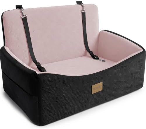 JOEJOY Dog Car Seat for Large Medium Sized Dogs Under 55 lbs, Dog Booster Seat for 2 Small Dogs with Detachable Washable Cover, Memory Foam Pet Car Seat with 2 Safety Belts and Storage Pockets