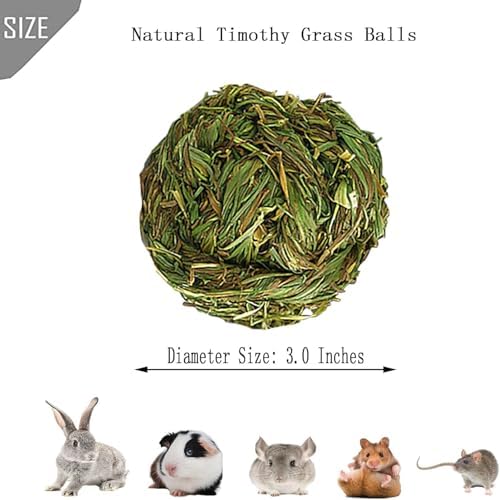 PINVNBY Hay Balls for Rabbits,4 PCS 100% Natural Timothy Hay Bunny Chew Toys Small Animal Teeth Grinding Activity Woven Play Ball for Rabbit,Guinea Pigs,Hamsters,Chinchillas