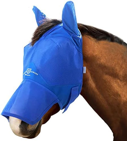 Harrison Howard Horse Fly Mask Long Nose with Ears Signature Blue Horse Large