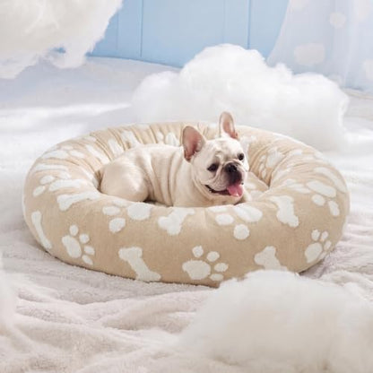 LE SURE Shown on TV Jacquard Donut Dog Beds Medium Sized Dog,Sand 30x30x8in