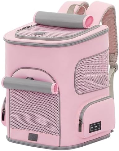 PETSFIT Pet Carrier Backpack with Upgraded Waist Protection, Cat Carrier Backpack Designed for Small Dogs/Cats, Fully Ventilated Collapsible Dog Backpack for Outdoor Traveling Hiking Camping, Pink