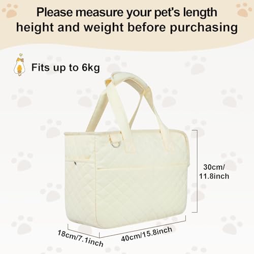 YooxArmor Dog Purse Carrier for Small Dogs & Cats, Foldable Soft Tote for 5-14lbs Pets, Large Pockets, Safety Leash & Removable Mat for Walking Shopping Outdoor, White