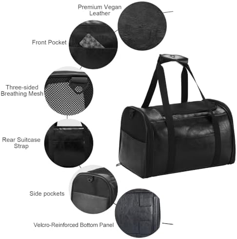 Fashion Dog Carrier Pet Carrier Airline Approved Cat Carrier for Small Dogs Cats Under 15 Lbs, Vegan Leather Collapsible Soft Sided Travel Puppy Carrier