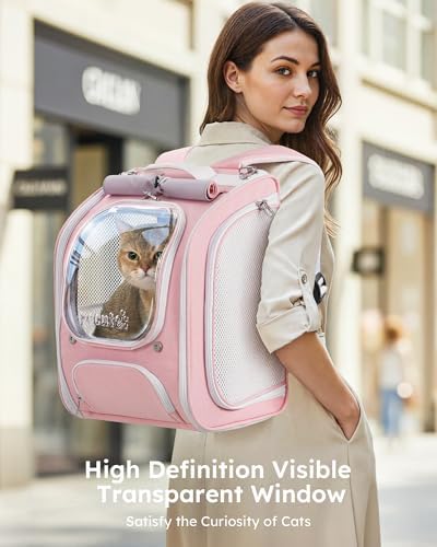 Pecute Cat Backpack Carrier,Large Space Cat Bubble Backpack,Ergonomic,Pink
