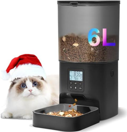 ANDOLL HOME Automatic Cat Feeder, 6L Cat Food Dispenser with 10s Voice Recorder, Pet Feeder up to 8 Meals per Day, Timed Feeder with Dry Food Sealed Ring (Black)