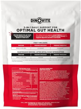 Dinovite Probiotics for Small Dogs, Probiotic Food Topper, 30 Servings