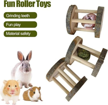 Hamster Rabbit Chew Toy Natural Wooden Play Toy, Wood Teeth Care Molar Ball Grinding Toy with Bell for Parrot, Rabbit, Chinchilla, Molar BallHamster Small Animals Toys Pet Supplies