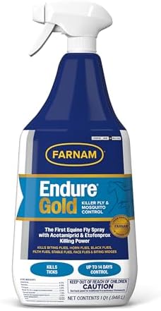Farnam Endure Gold Fly Spray for Horses, Kills Flies Fast, 32 oz