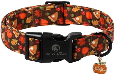Lionet Paws Halloween Dog Collar- Cute Leaves Brown Dog Collars with Plastic Buckle and Pumpkin Pendant,Light Adjustable Dog Collars for Small Dogs