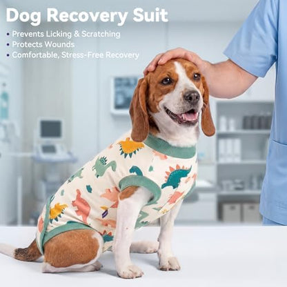 cyeollo Dog Surgery Recovery Suit Surgical Dog Onesie, Dinosaur, L